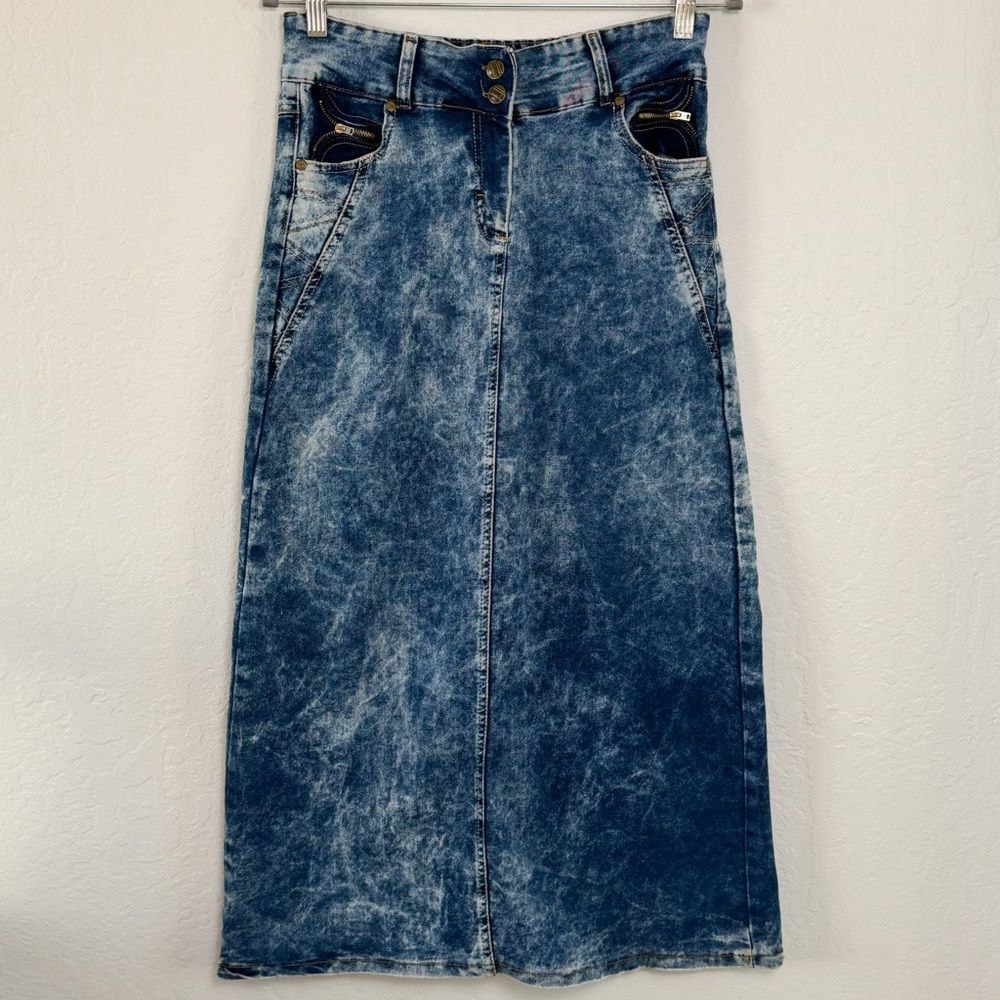 Kavel Zerde Acid Wash High Waist Denim Skirt Y2K Corset Waist Size 4 90's Retro